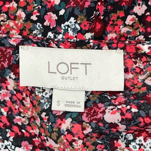 Loft Outlet Sz S Pink Floral Long Sleeve Faux Wrap Top Shirt V Neck Bottom Tie - Picture 6 of 7